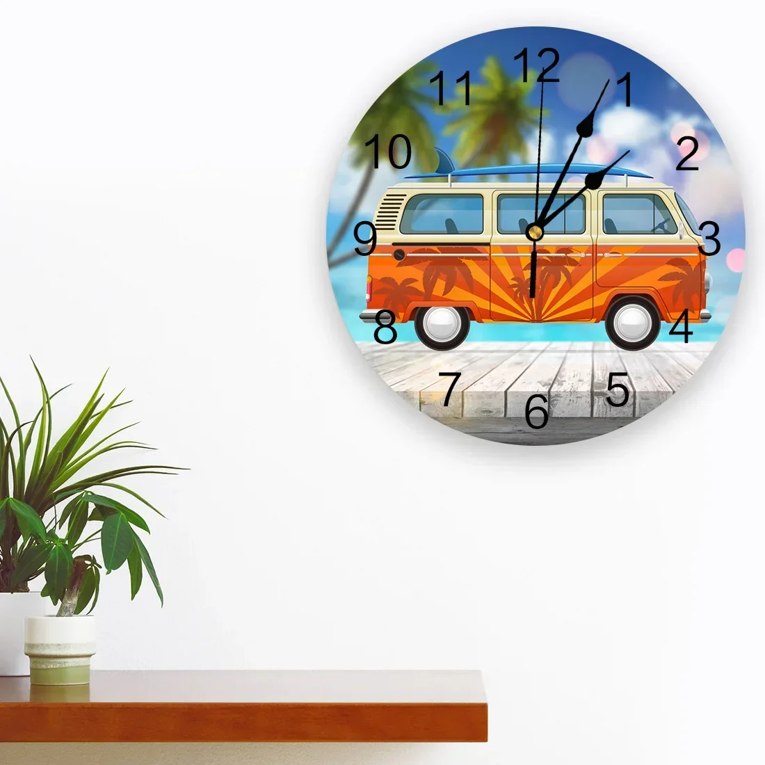 Summer Seaside Beach Car Camping Bedroom Wall Clock Large Modern Kitchen Dinning Round Wall Clocks Living Room Watch Home Decor