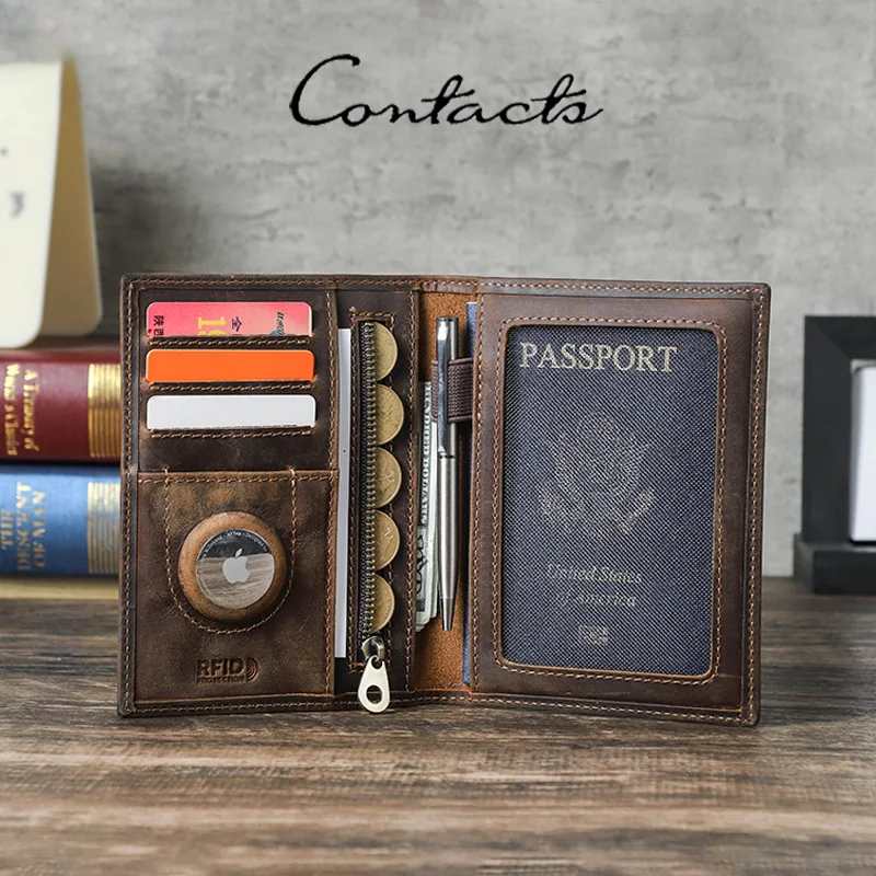 

Кошелек для паспорта CONTACT'S в стиле ретро из натуральной кожи, женский кошелек с RFID-защитой, держатель для кредитных карт, сумка для денег, мужской дорожный подарок, кошелек для монет