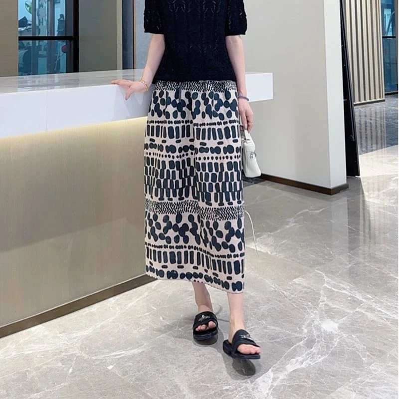 

2025 женская свободная юбка с принтом, эластичная талия, юбка трапециевидной формы, летняя юбка в стиле ретро