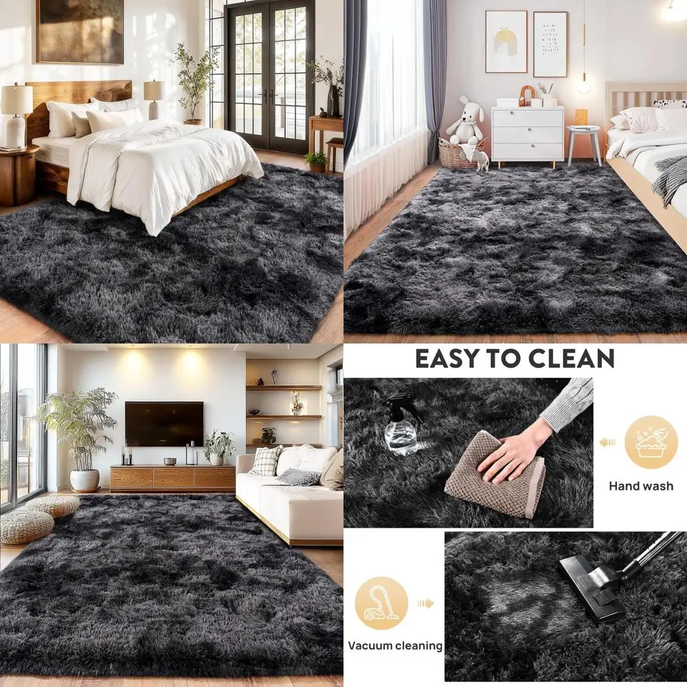 

Shaggy Area Rugs, Fuzzy Rugs for Living Room, Soft Nursery Area Rug for Girls, Tie Dye Black Gray Plush Area Rugs Non Slip, Fluf