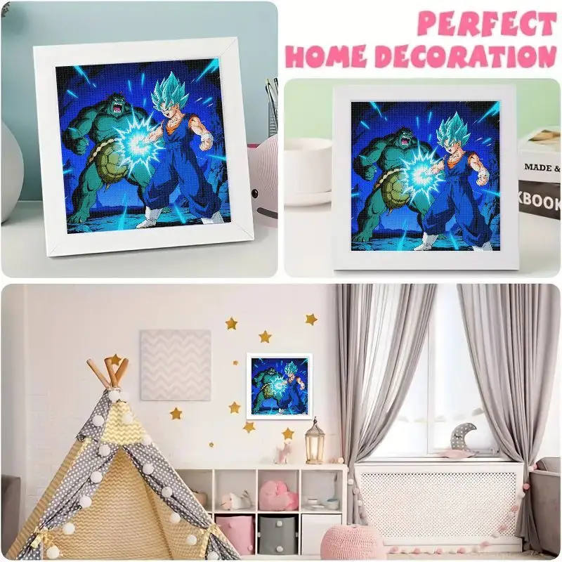 1 peça 5d diy kit de pintura diamante broca completa, dragon ball super vegito super saiyan azul vs. verde brute cena de batalha épica anime c