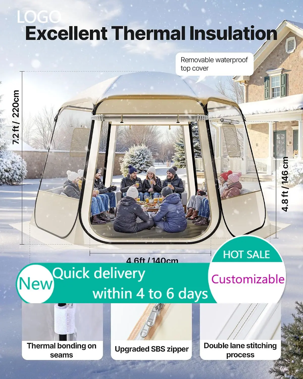 Pop up Sports Tent, 8 Sizes Optional Clear Bubble Tent for 1-6 Person, Waterproof Outdoor Pod with Floor Mat & Top Cover