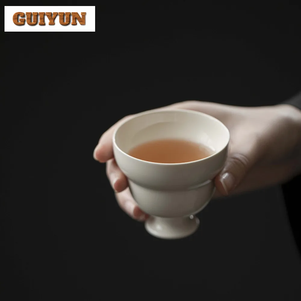 

2pc/set Retro Grass Wood Ash High Legged Tea Cup Household Ceramic Single Master Cup Gourd Tea Bowl Chazhan Mug Kung Fu Tea Set