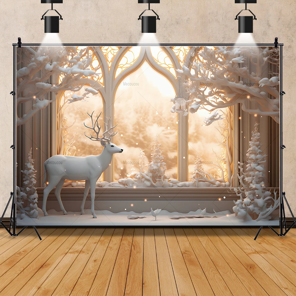 Christmas Pink White Mysterious Elk Snow Scene Gift Kid Family Party Backdrop Custom Baby Kid Room Photo Poster Decor Background