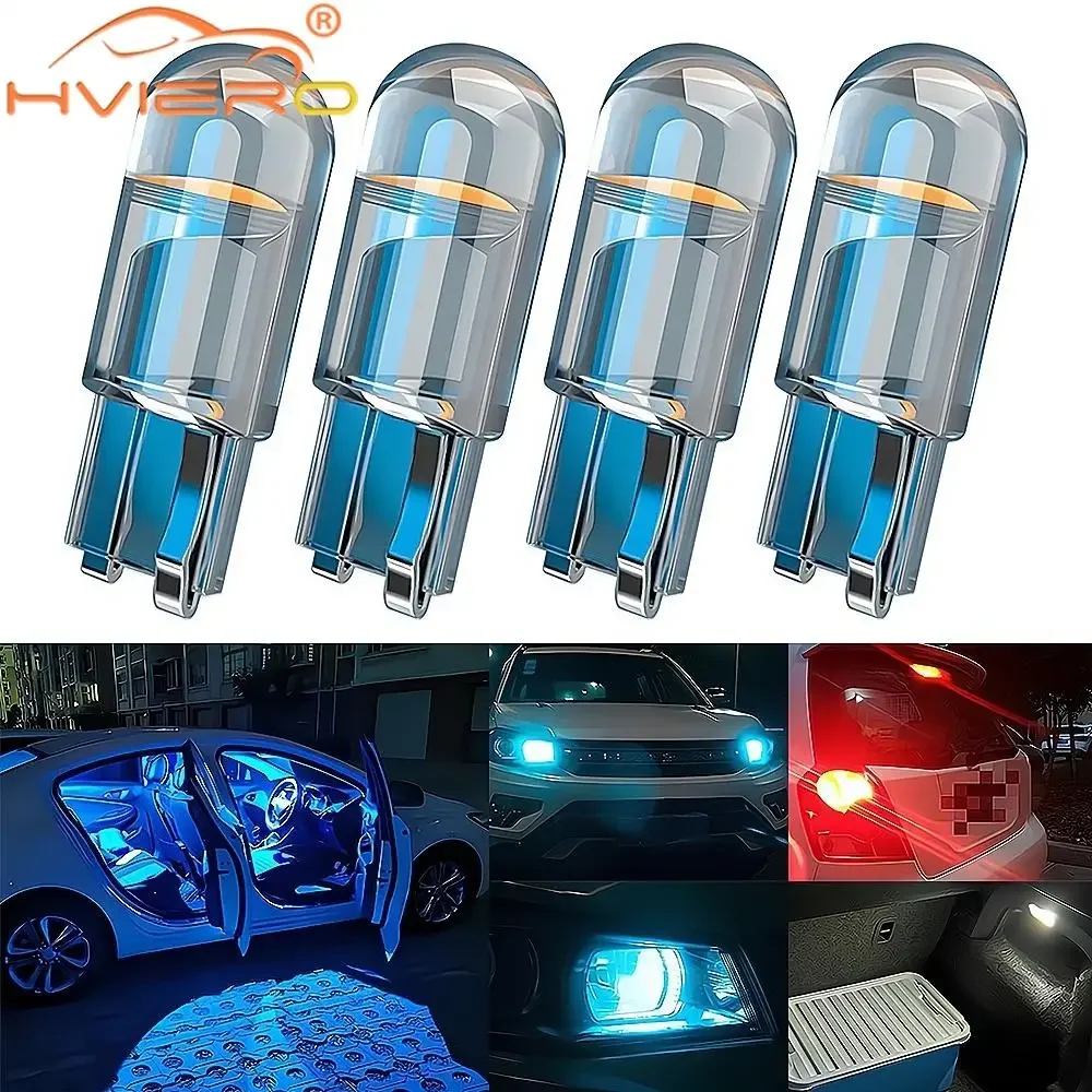 4X Car Bulb 3000K 6000K Wedge License Plate Map Dome Festoon Light Lamp T10 W5W 194 Glass Housing Cob LED White Blue Red Yellow