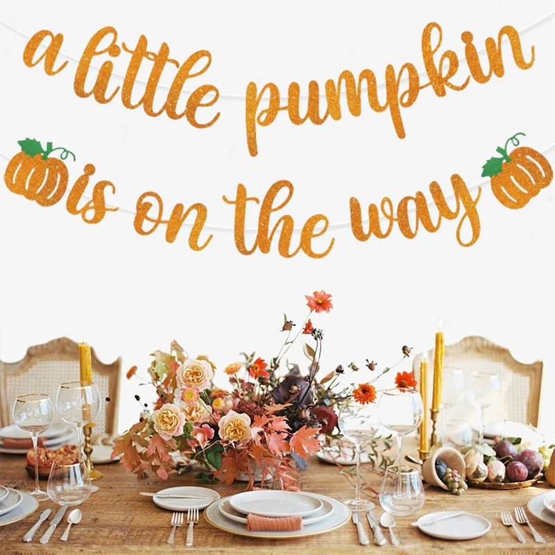 لافتة برتقالية لامعة "اليقطين صغير يطرق على الطريق" - لافتة كشف بين اليقطين لاستحمام الطفل ومستلزمات الخريف لعيد الشكر #4