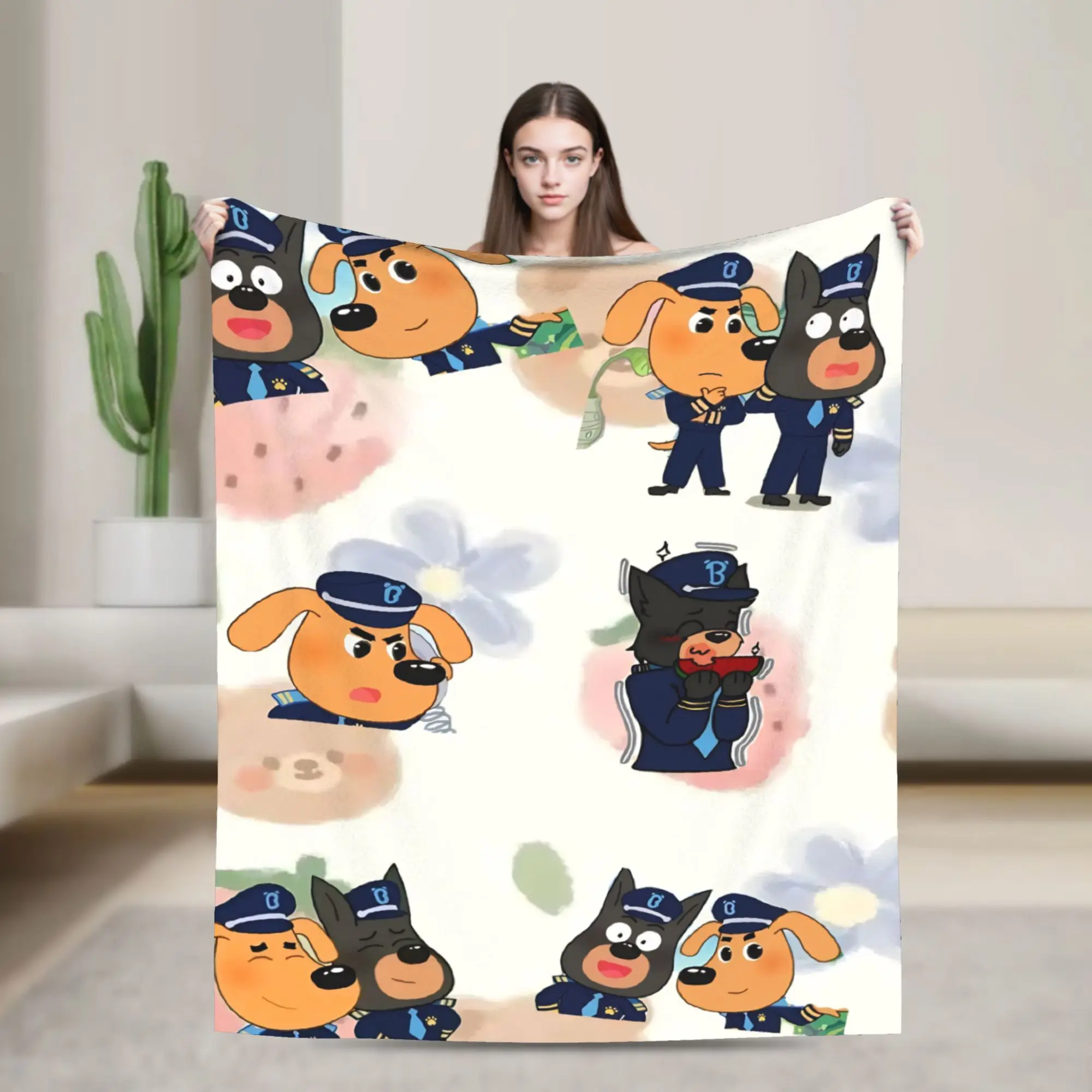 Sheriff Labrador Dog Blanket Flannel Summer Winter Cartoon Multifunction Ultra-Soft Throw Blankets for Bedding Office Bedspread