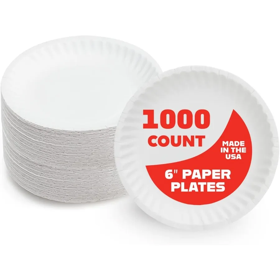 

6" Uncoated White Paper Plates Bulk, 6 Inch, 1000 pack, Disposable Plates For Food, Dessert Or Crafts