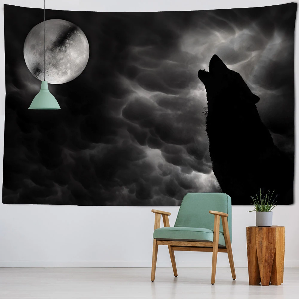 Animal home wall decoration tapestry starry sky lion wolf background poster polyester yoga blanket bohemian psychedelic