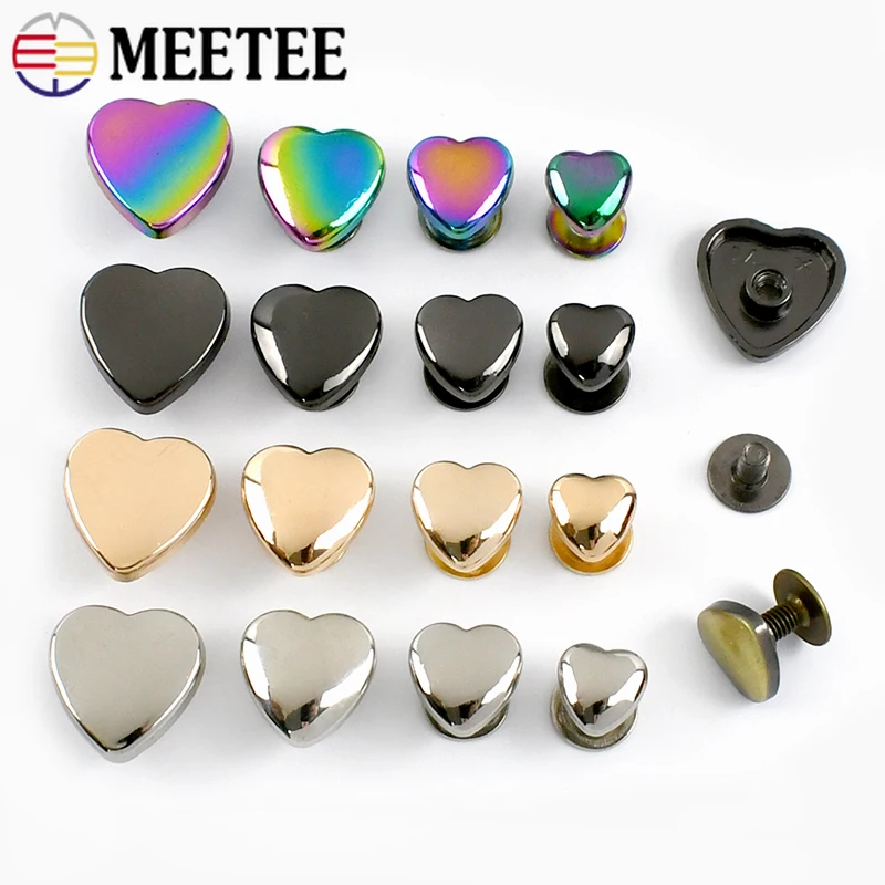 

10/20Pcs 8/10/12/14mm Metal Nail Buckle Heart Rivet Screw for Bag Handbag Decorative Studs Rivets Hook DIY Hardware Accessories