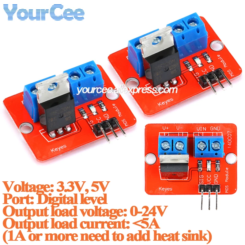2pcs/1pc IRF520 MOS Driver Board Module Digital level For MCU ARM Raspberry pi 0-24V Top Mosfet Button