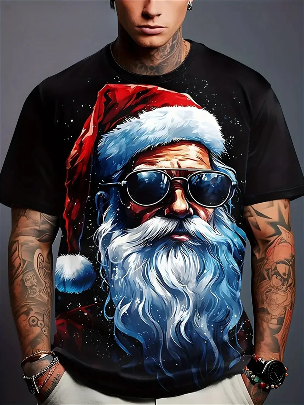 

Trend Cool Santa Claus Print Men's T-shirt Christmas Theme Party Tops Autumn Casual Short Sleeve Tee Street Hip Hop Men Clothing