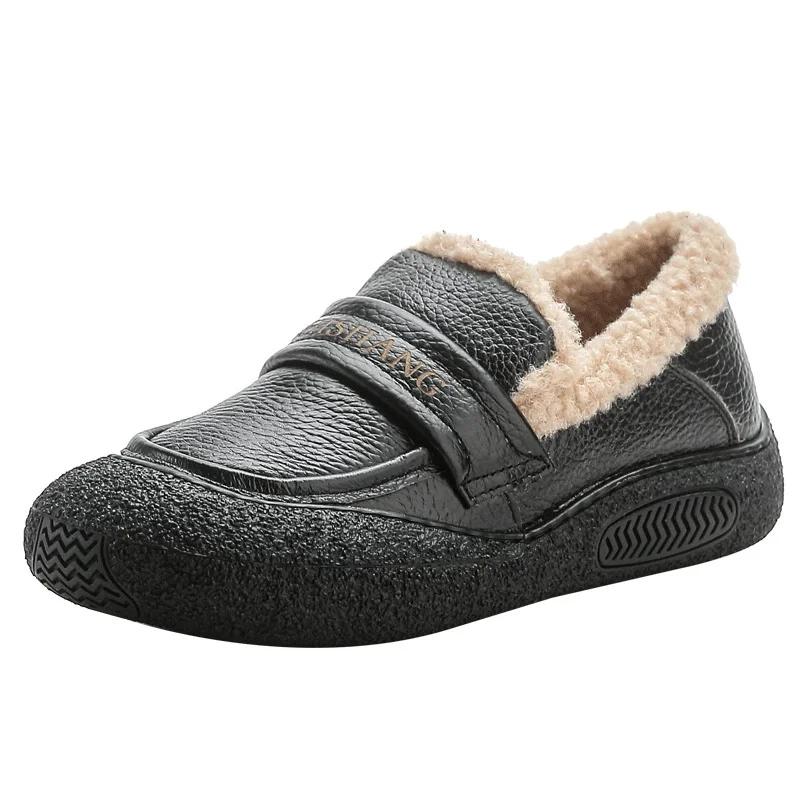 

GKTINOO Genuine Leather Mom Shoes 2025 Winter Soft Sole Women Sneakers With Warm Plush Flats Women Casual Shoes Loafers