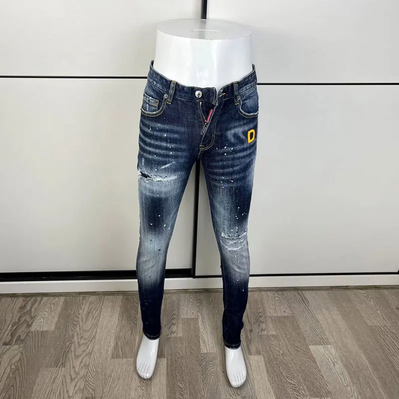 

Latest designer fashion new men's jeans, washed, vintage painted embroidery, stretchy slim fit hombre