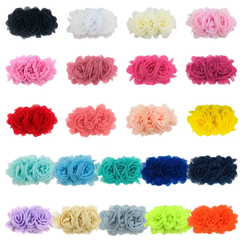 

New Long Chiffon Head Flower Combo Rose Kids Headwear Accessories 22 Colors In Stock Wholesale 200Pcs