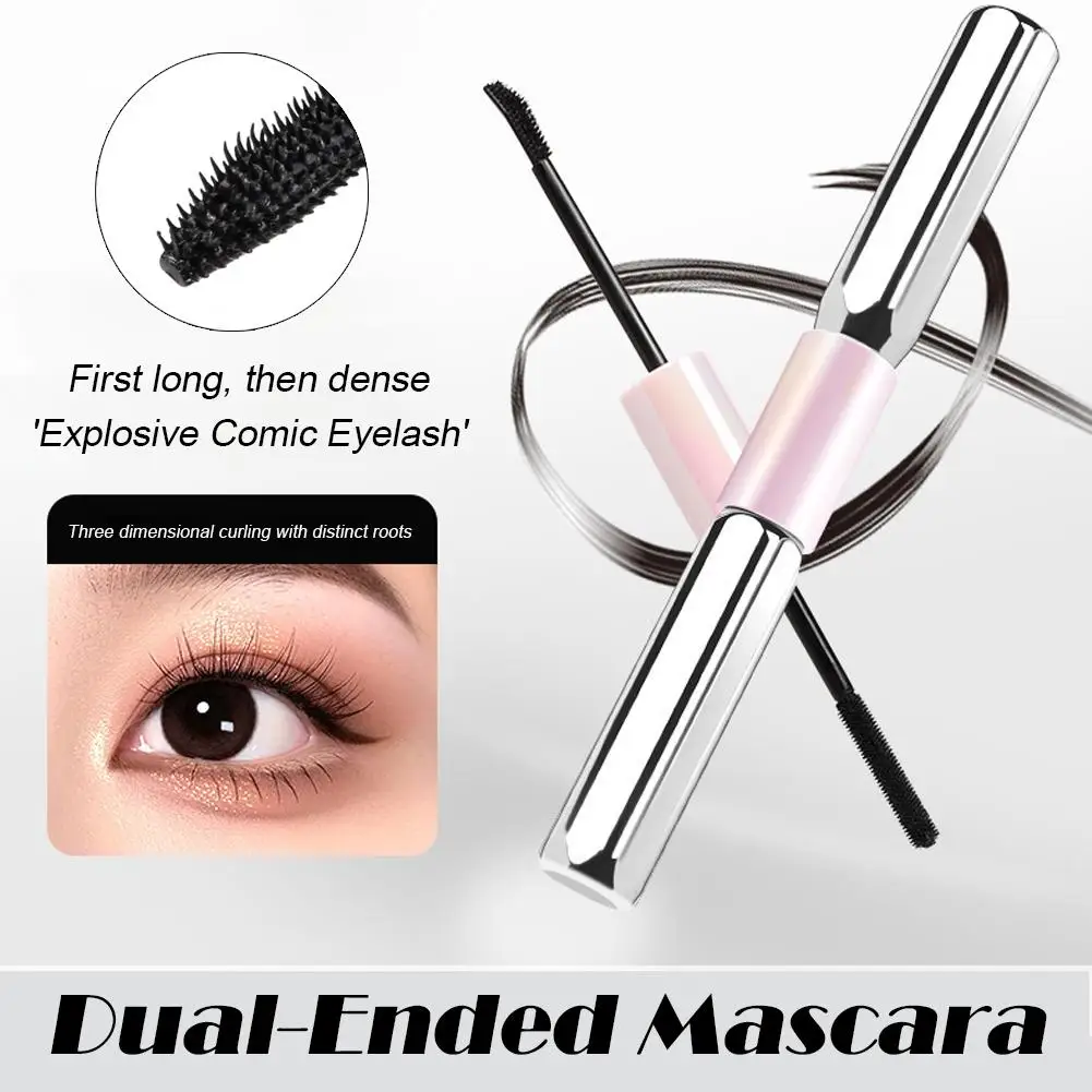 New Double-ended Makeup mascara Waterproof long Eyelash Curling lengthening double extension Black Brown mascara Cosmetic