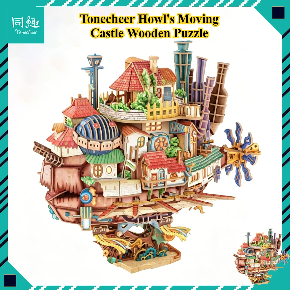 Tonecheer Howl's Moving Castle Wooden Puzzle Building Blocks Diorama Model Kit 3D Wooden Birthday Gift Toy Dollhouse Decoration