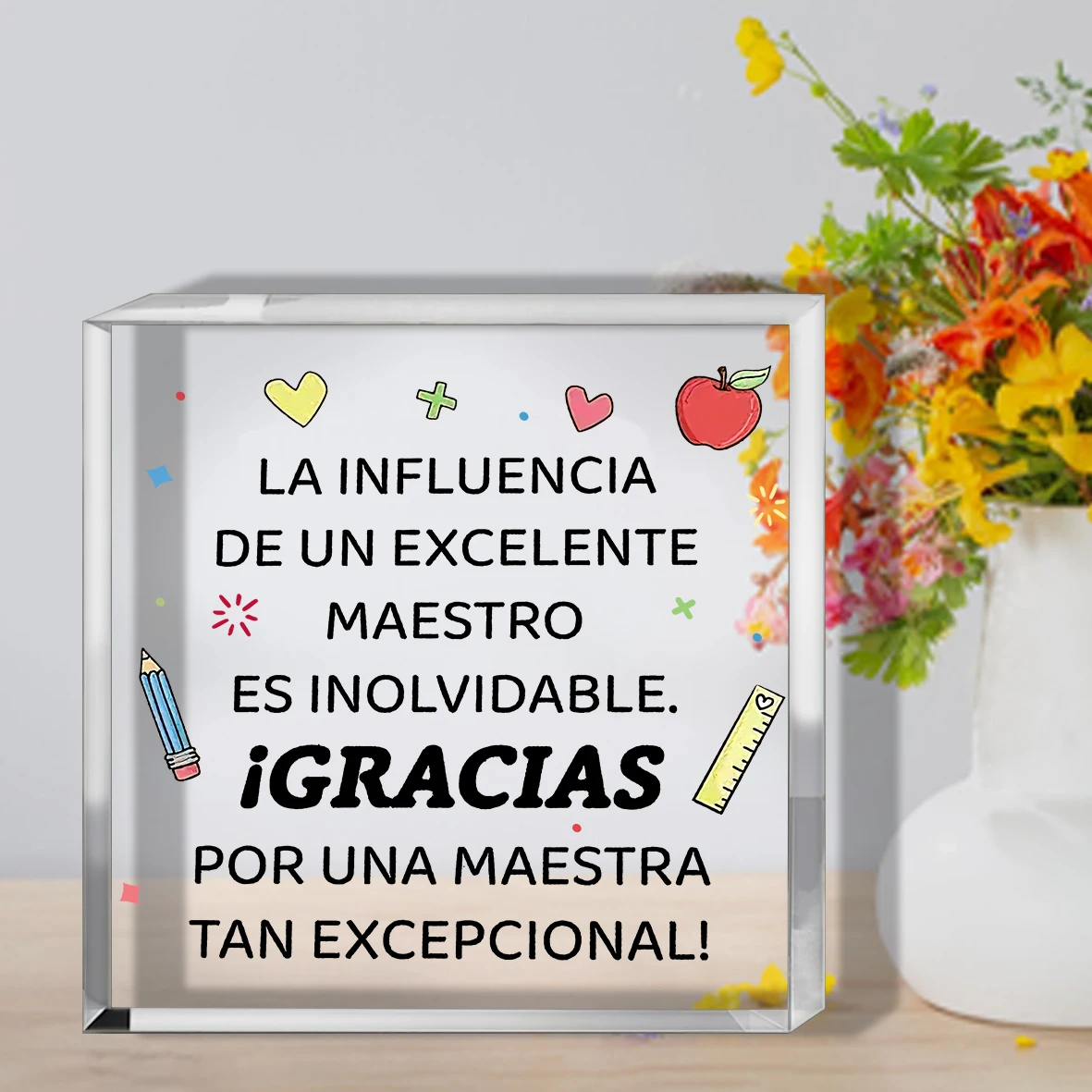 2D Flat, Spanish Teacher Appreciation Gift - Crystal Clear Acrylic Desktop DecorSpanish Education Decoration for Teachers