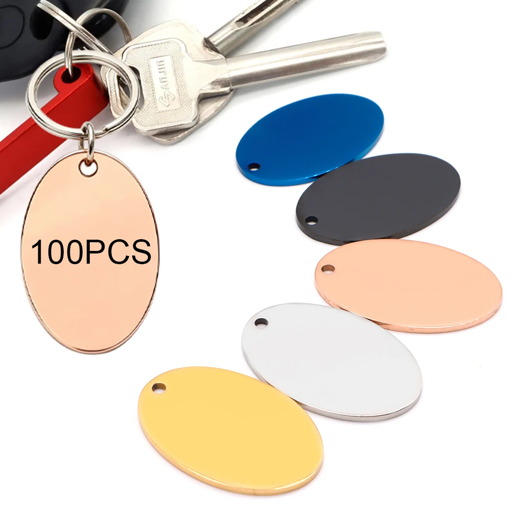 Anpassbare 100 Stück Edelstahl Ovale Blanko-Anhänger Schlüsselanhänger Charms Schmuck Souvenir DIY Anhänger Zubehör