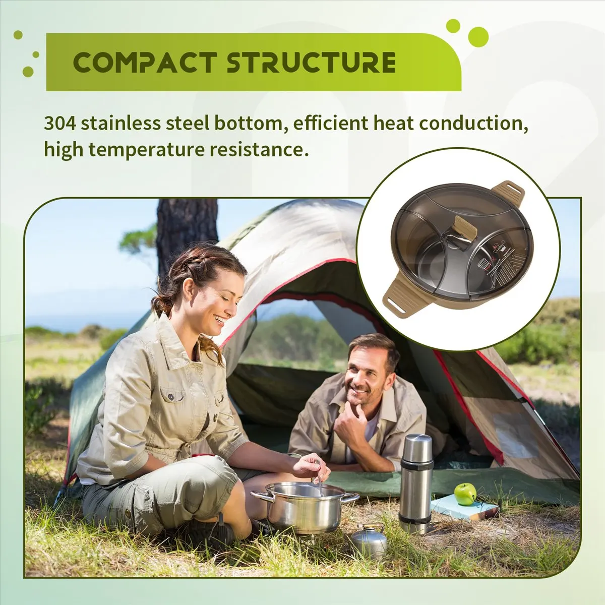 SUMMER SALE Outdoor Folding Pot Silicone Hiking Cooking Pot Portable Picnic Pot Stainless Steel Camping Cooker,Khaki