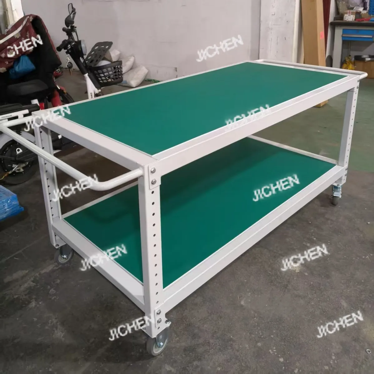 JC double-layer movable anti-static workbench wheeled trolley hand push workbench