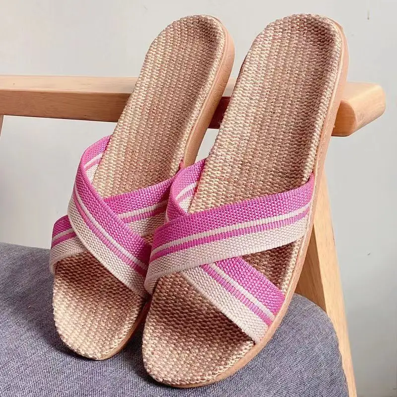 36-45 Slippers Women Flat Sandals Summer EVA Lightweight Linen Slippers Indoor Non-Slip Soft Sole Home Slippers