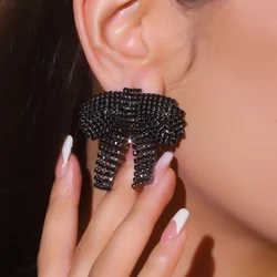 Fashion exquisite black full of diamonds bow earrings female personality creative temperament versatile earrings