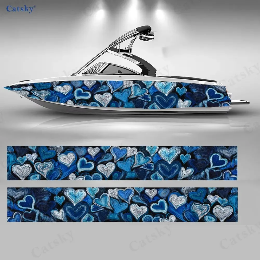 Colorful Blue Heart Beautiful Special Unique Boat Sticker Vinyl Ship Pontoon Deck Boat Fishing Decorative Pontoon Boats Decal