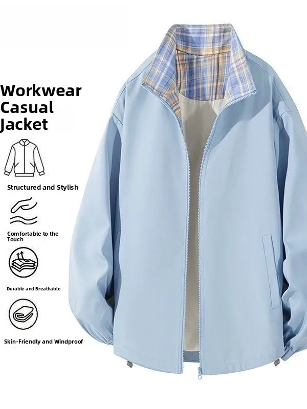 

Весенне-осенняя мужская свободная посадка в клетку с воротником-джатом, молодежная модная верхняя одежда большого размера, американская длинная свевая молния