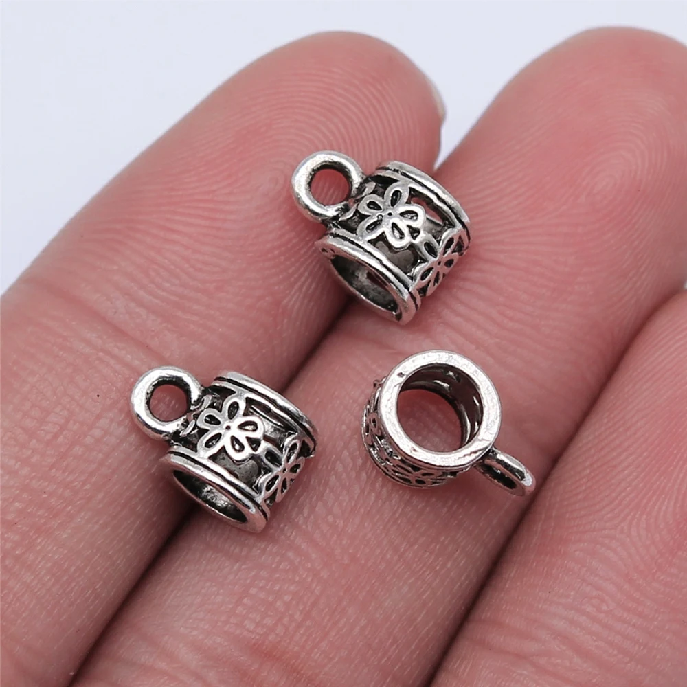 WYSIWYG 20pcs 7x7mm Antique Silver Color Beads Bails For Jewelry Making DIY Jewelry Findings