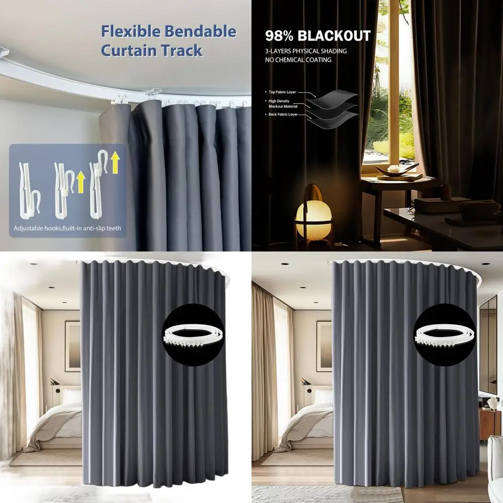 

Ceiling-Mounted Wide Blackout Curtain Track Set for Bedroom Privacy, Grey Panel with White Rail, 15ft W x 9ft H