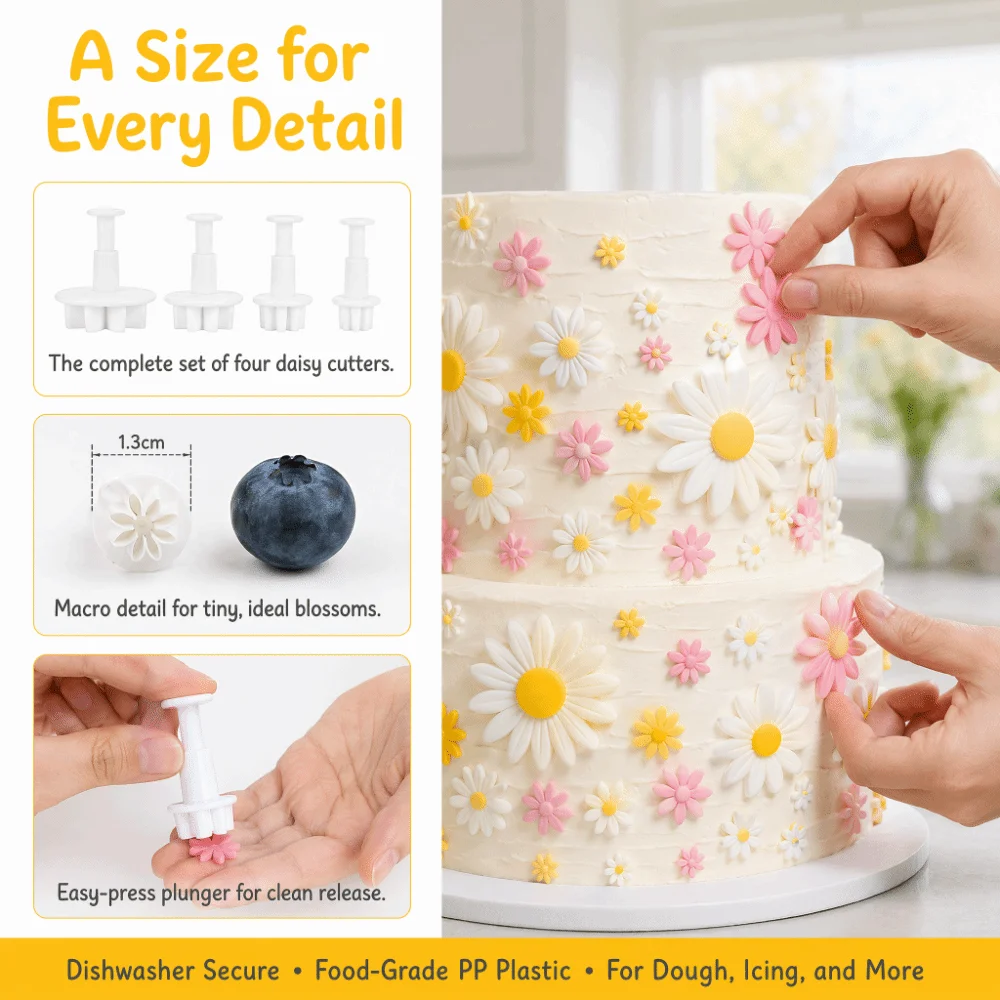 8pcs PP Fondant Cutter Mold 8 Petals Shape Chrysanthemum Design Flower Plunger Cutter Daisy Pattern Plunger Mechanism