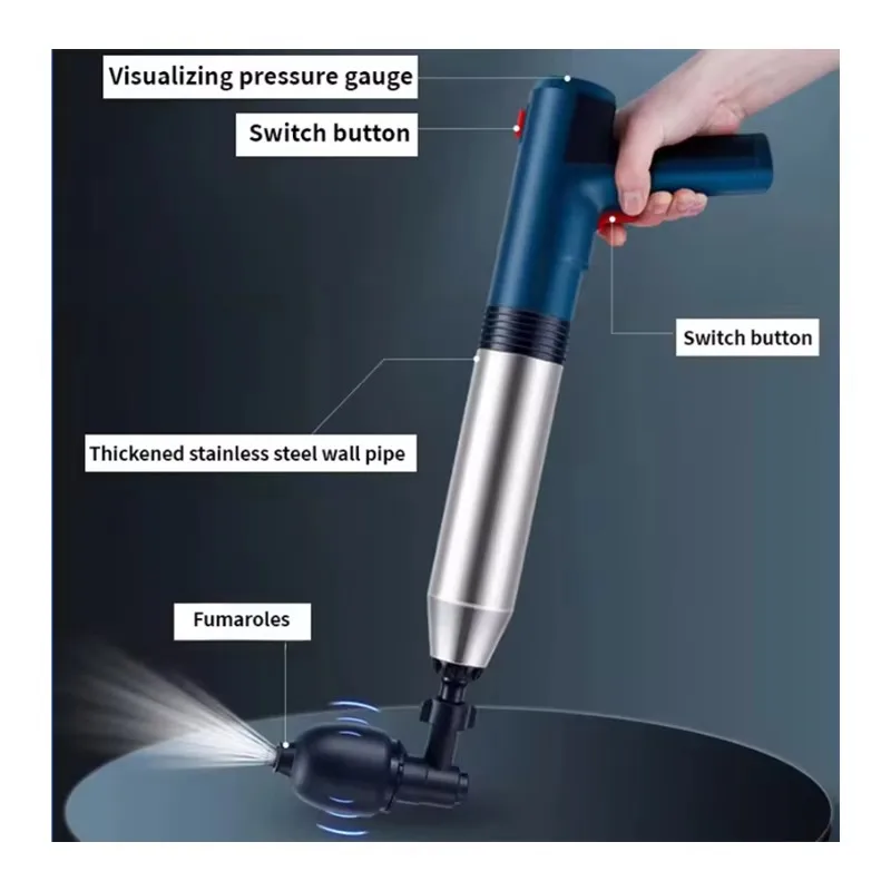 Potente pulitore di scarico ad alta pressione Pistola a stantuffo per WC ad onde d'urto per tubi fognari e bagno