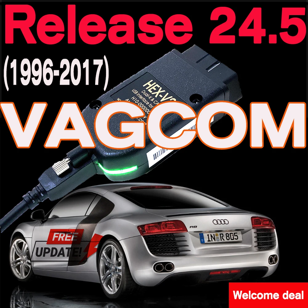 2024 OBDII Cable VCDS Interface VAG HEX V2 24.5 USB Interface FOR VW AUDI Skoda Seat ATMEGA162 Vag-com VCDS Multilingual TOOL