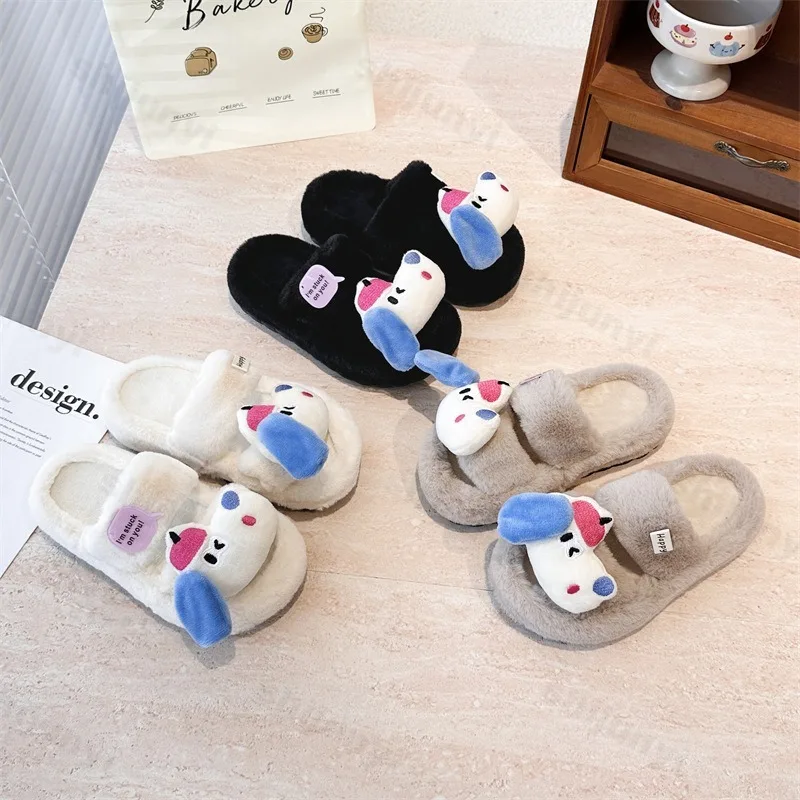 

2025 Winter Boys' Cute Cartoon Casual Flat Cotton Slippers Childrens Soft Sole Warm Comfortable Fashion Versatile Plush Draggers