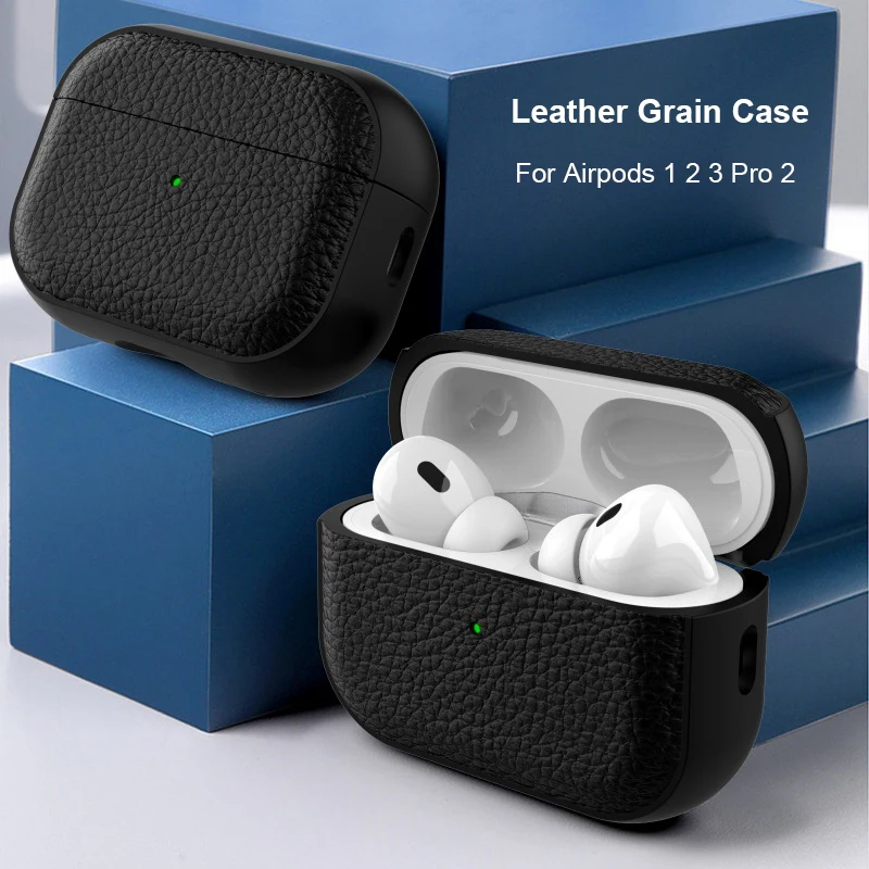 Custodia in pelle a grana per Airpods 1 2 3 Pro 2 air pods custodia protettiva per auricolari Bluetooth senza bordo custodia per cuffie