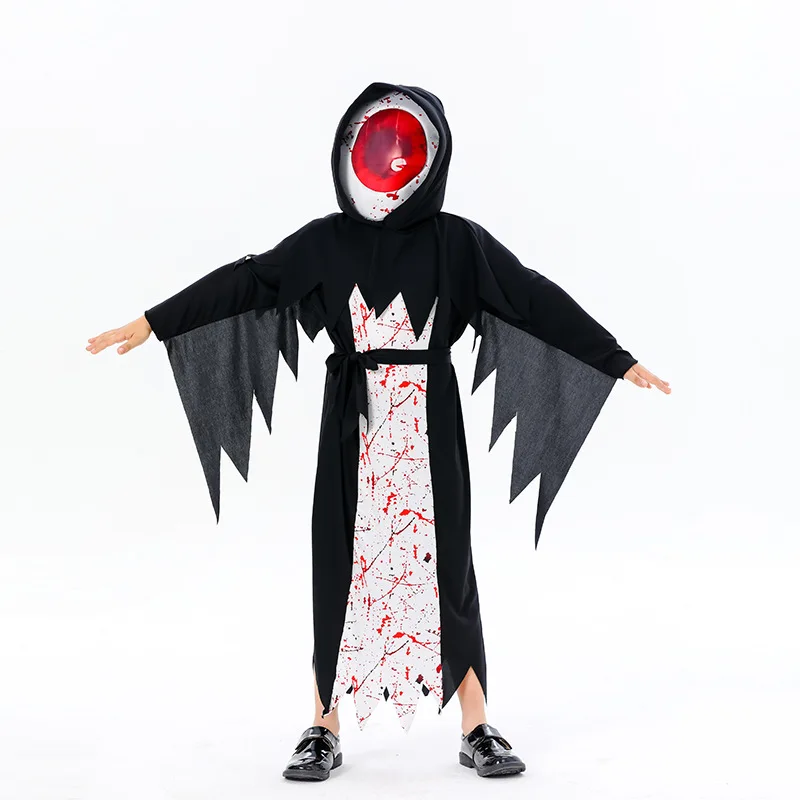 game theme evil eyes  Cosplay black white jumpsuit Costumes for Kid Party Carnival Halloween horror evil