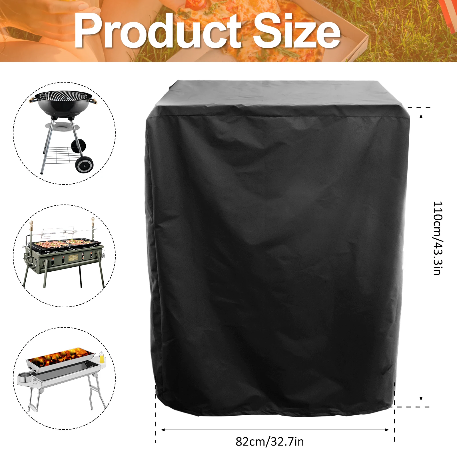 Grill Cover 210D Oxford Cloth Waterproof Barbecue Cover with Drawstring Dust Proof Wind Proof BBQ Cover Grill Protective Cover