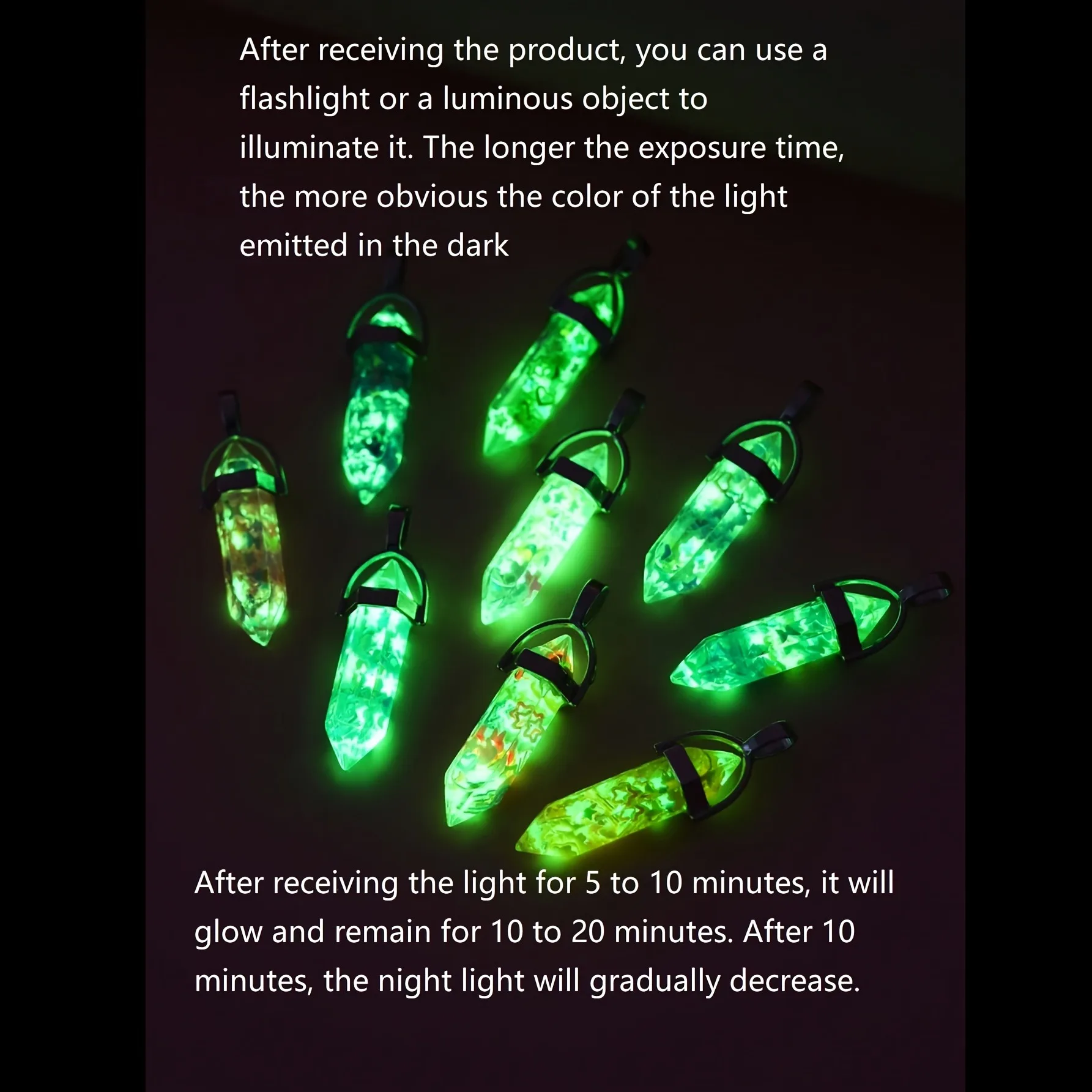 10Pcs Resin Glitter Luminous Hexagonal Pillar Necklace, DIY Earrings, Bracelets, Keychain Jewelry Making
