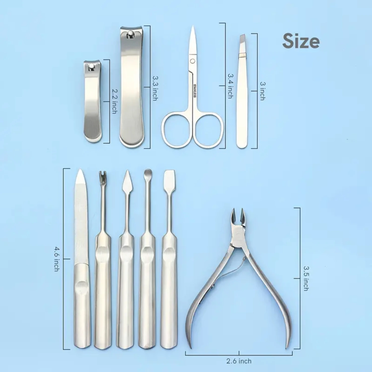 Set manicure professionale in acciaio inossidabile - Kit manicure 10 in 1 per donna, perfetto per viaggi o uso domestico