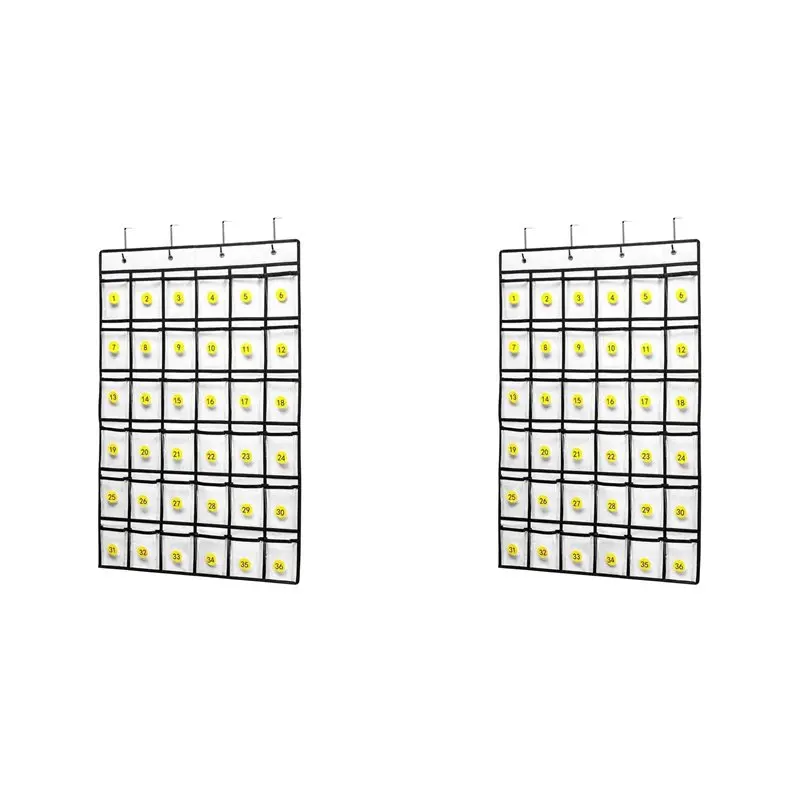 2X Cell Phone Pocket Diagram, Classroom Organizer Calculator Holder Door Hanging Jewelry Storage Box - 36 Clear Pockets