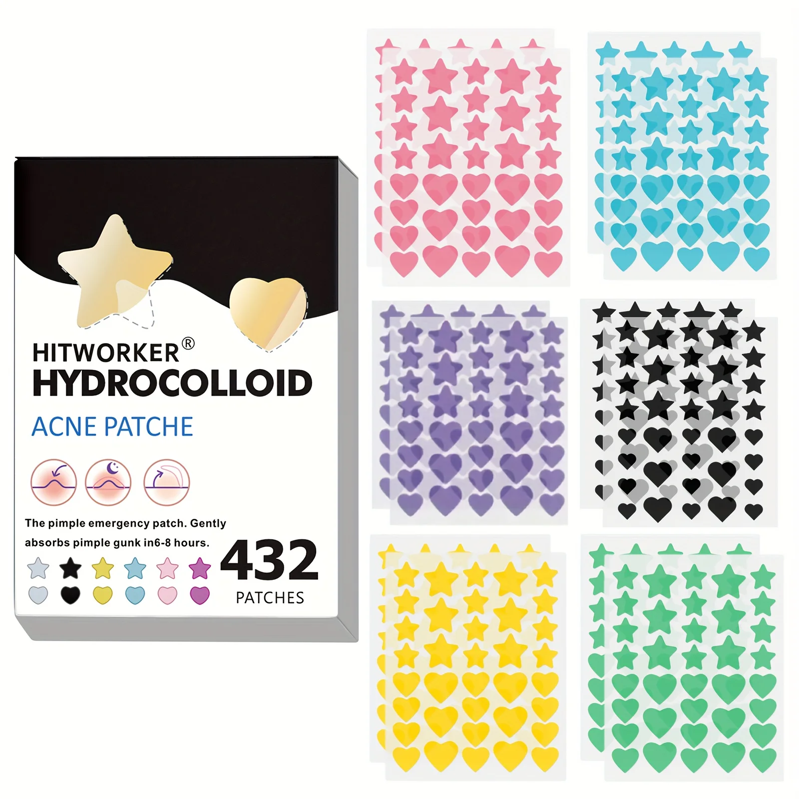 Fashion432 Colorful PE Pimple Patches Cute Star Shaped Pimple Cover Sticker Invisible Pimple Cover Removal Pimple Patch