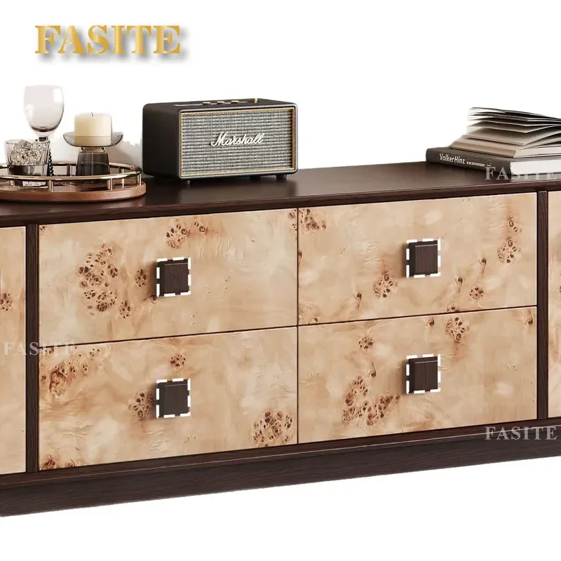 Retro Solid Wood TV Cabinet Floor to Ceiling Storage Unit with Tree Lump Pattern Silent Door Living Room Media Console