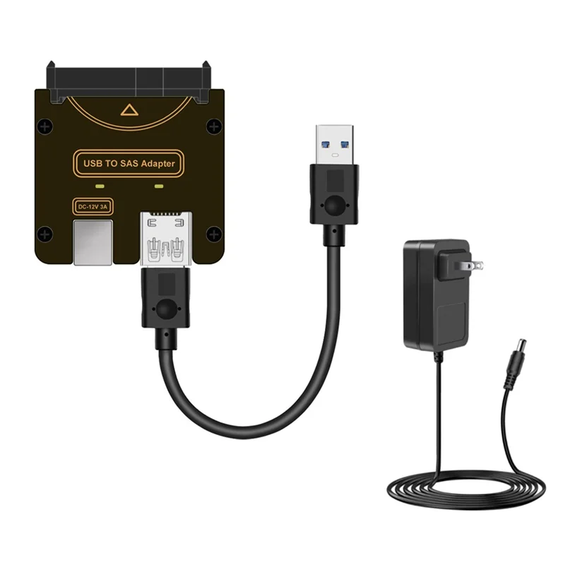 Classic-SAS 29Pin To 5Gbps USB 3.0 Hard Disk Drive Adapter Card With Power Port- SFF-8482 12V/3A Power Supply US PLUG