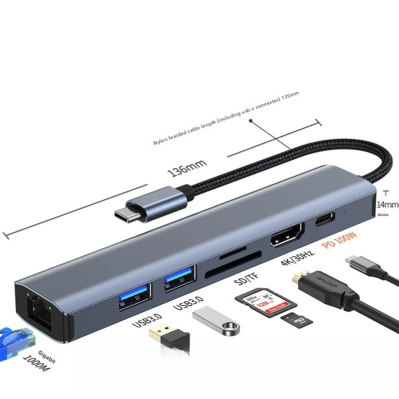 

Typechub 7-in-1 Docking Station Gigabit Laptop Multi-Function Tablet