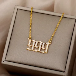 111 222 333 444 555 666 777 888 999 Necklaces For Women Gold Color Stainless Steel Zircon Angel Number Pendant Necklace Jewelry