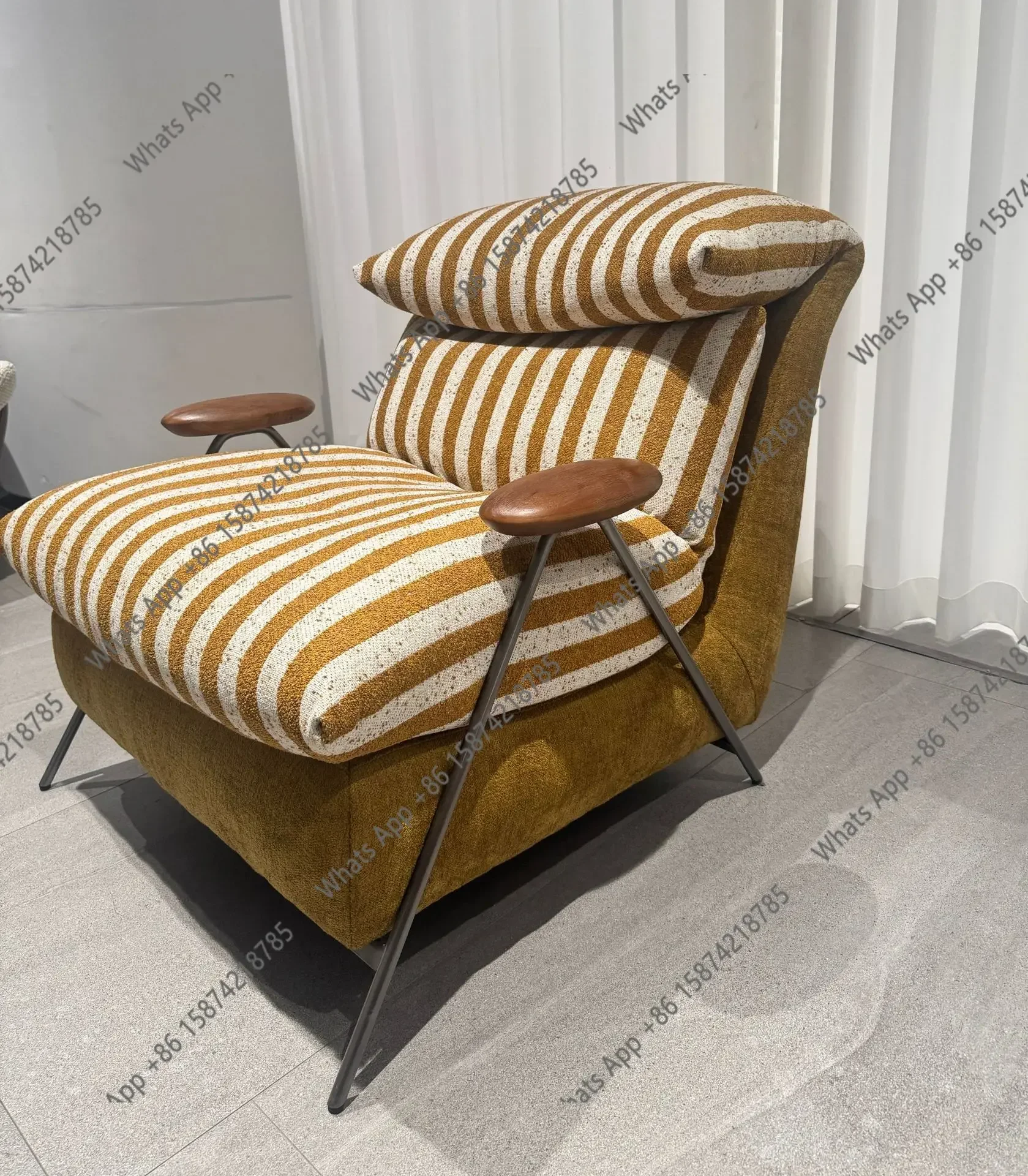 30 Solid Wood Frame Fabric Striped Italian Down Sofa Chair Removable And Washable Single Leisure ChairBJ