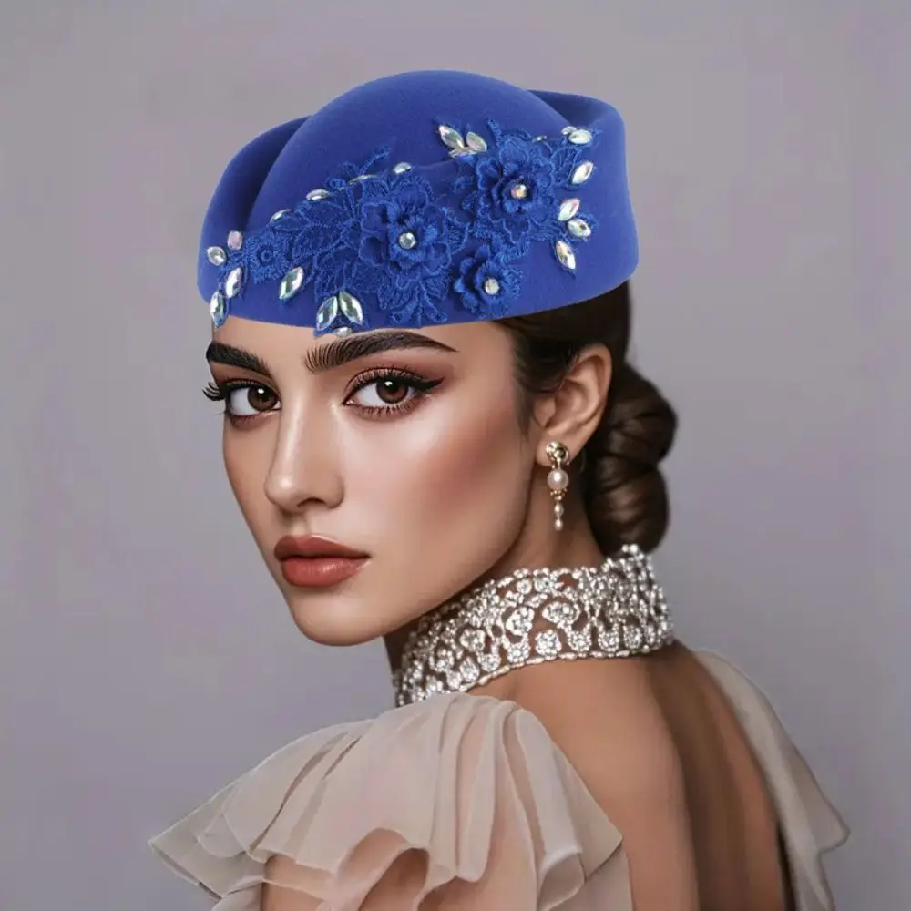 

Teardrop Hat Vintage Topper Hat Rhinestone Flower Pillbox Hat Lace Solid Color Formal Hat Live Show