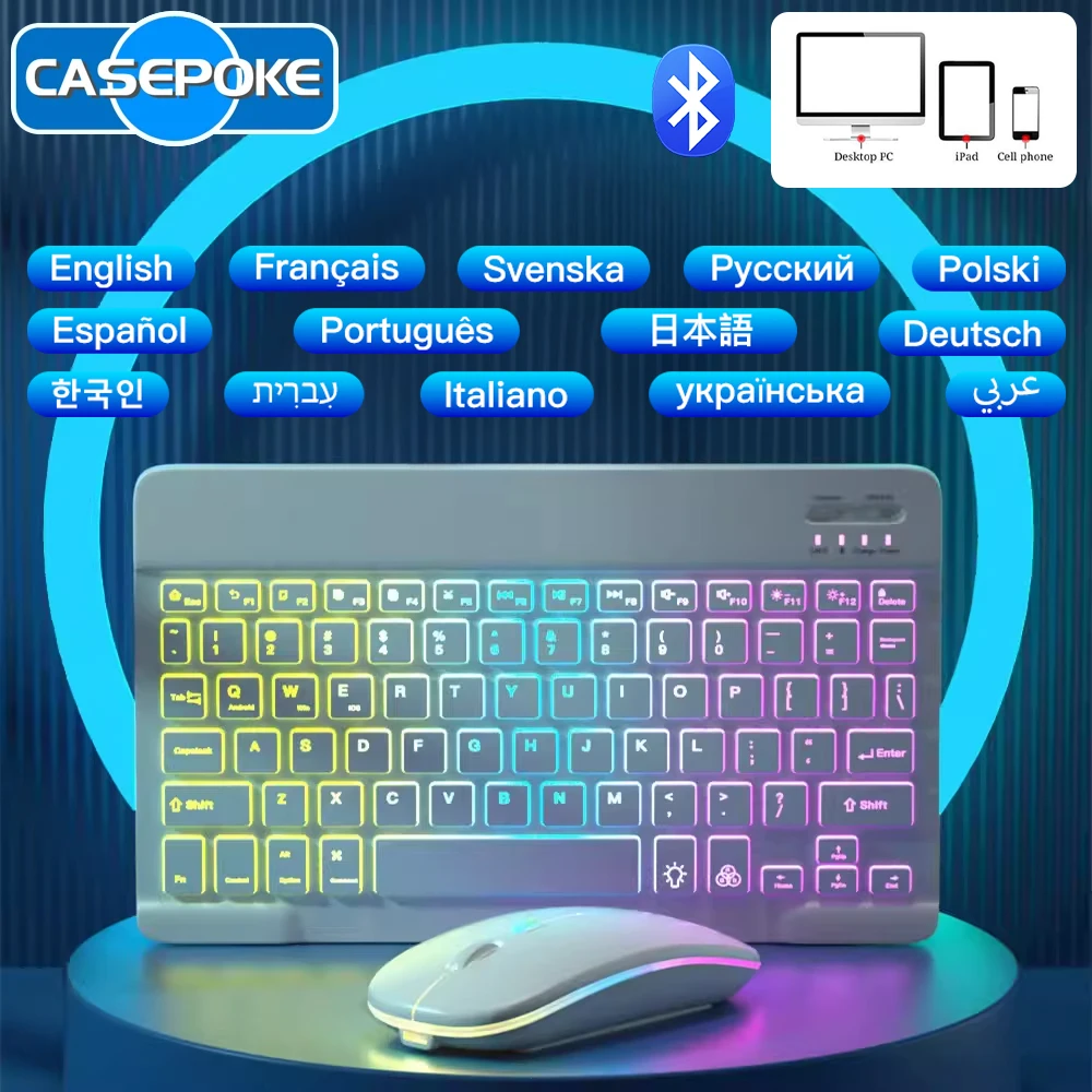 

2025 Backlit Spanish Bluetooth Wireless Keyboard With 2.4GHz Mouse For iPad Xiaomi Samsung For Android iOS Windows Tablet Phone