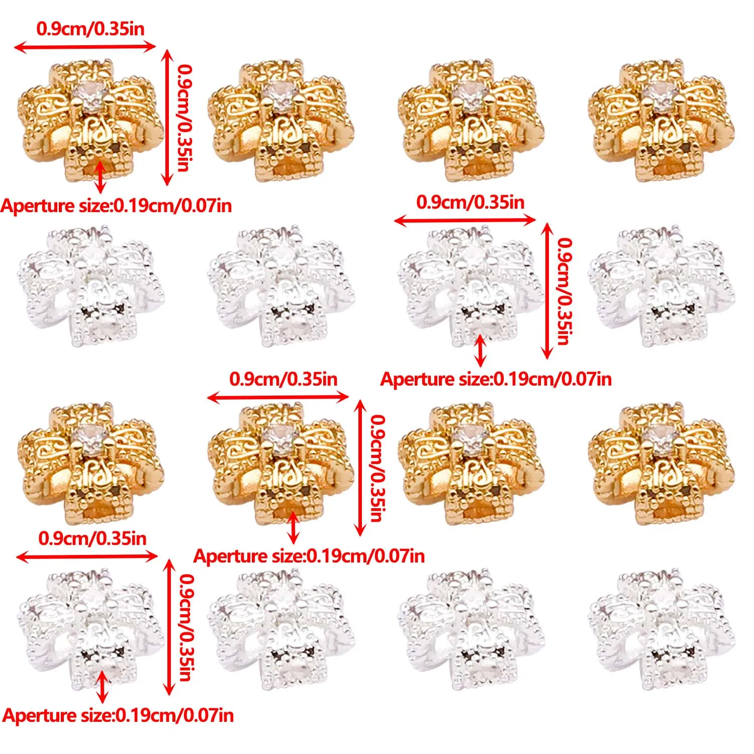 2pcs 18K Real Gold Plated Brass Cross Spacer Beads, Inlay Zircon For DIY Bracelet Necklace Jewelry Making Accessories